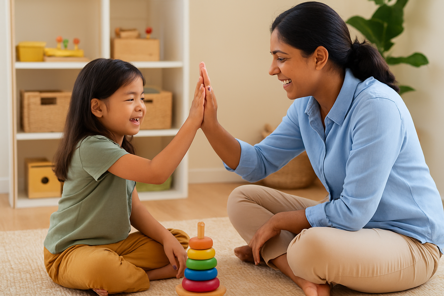 Child therapist giving a high five to a child during therapy session